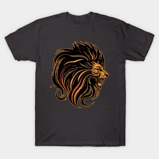 African Male Lion | Flourish Mane Illustration | Safari Culture | Majestic Male Lion In Painting T-Shirt